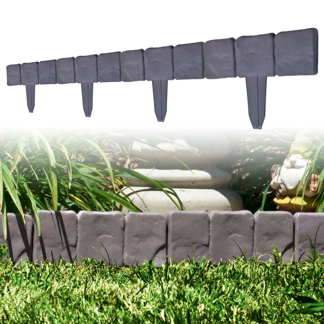 Pure Garden 10 Piece Cobblestone Flower Bed Border Faux Stone Outdoor Edge Image 1