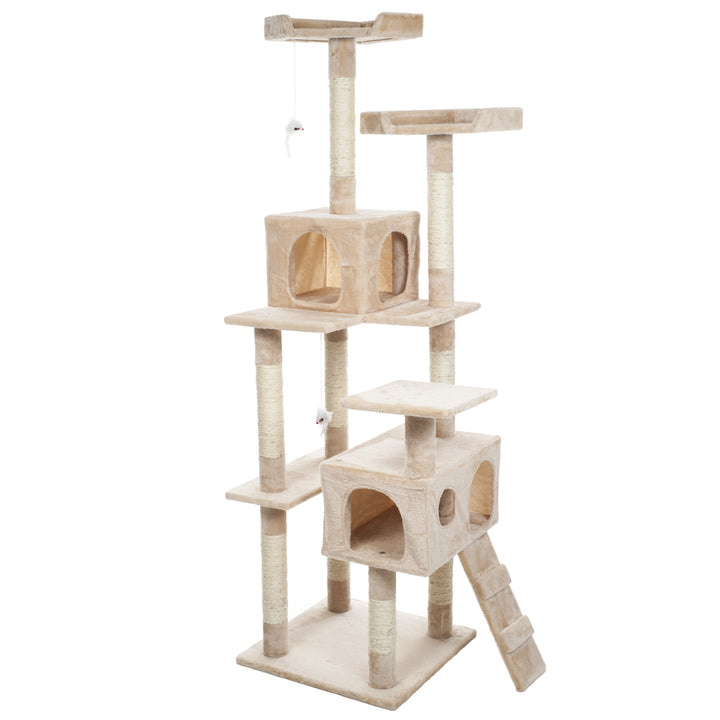 PETMAKER Skyscraper Cat Tree 5.5ft Beige 4 Sleeping Areas Sisal Rope 2 Toys Image 2