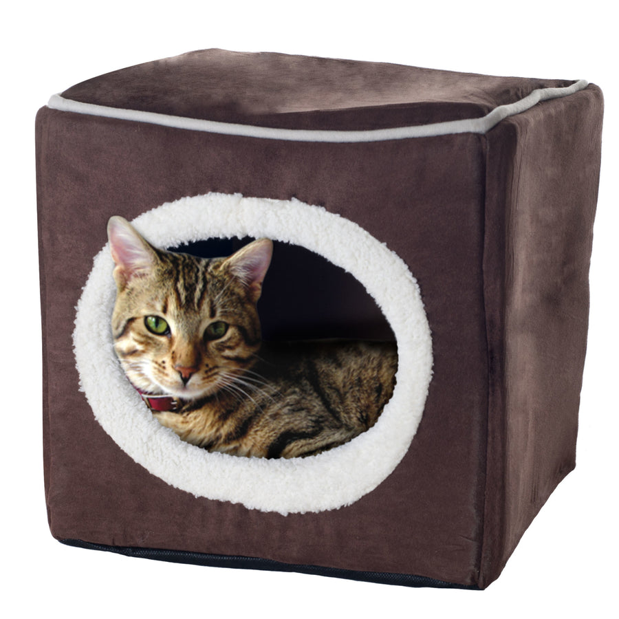 Cat Pet Bed Cozy Cave Cube 13 x 12 inches Removable Insert Pillow Cat Feels Safe and Can Hide Image 1