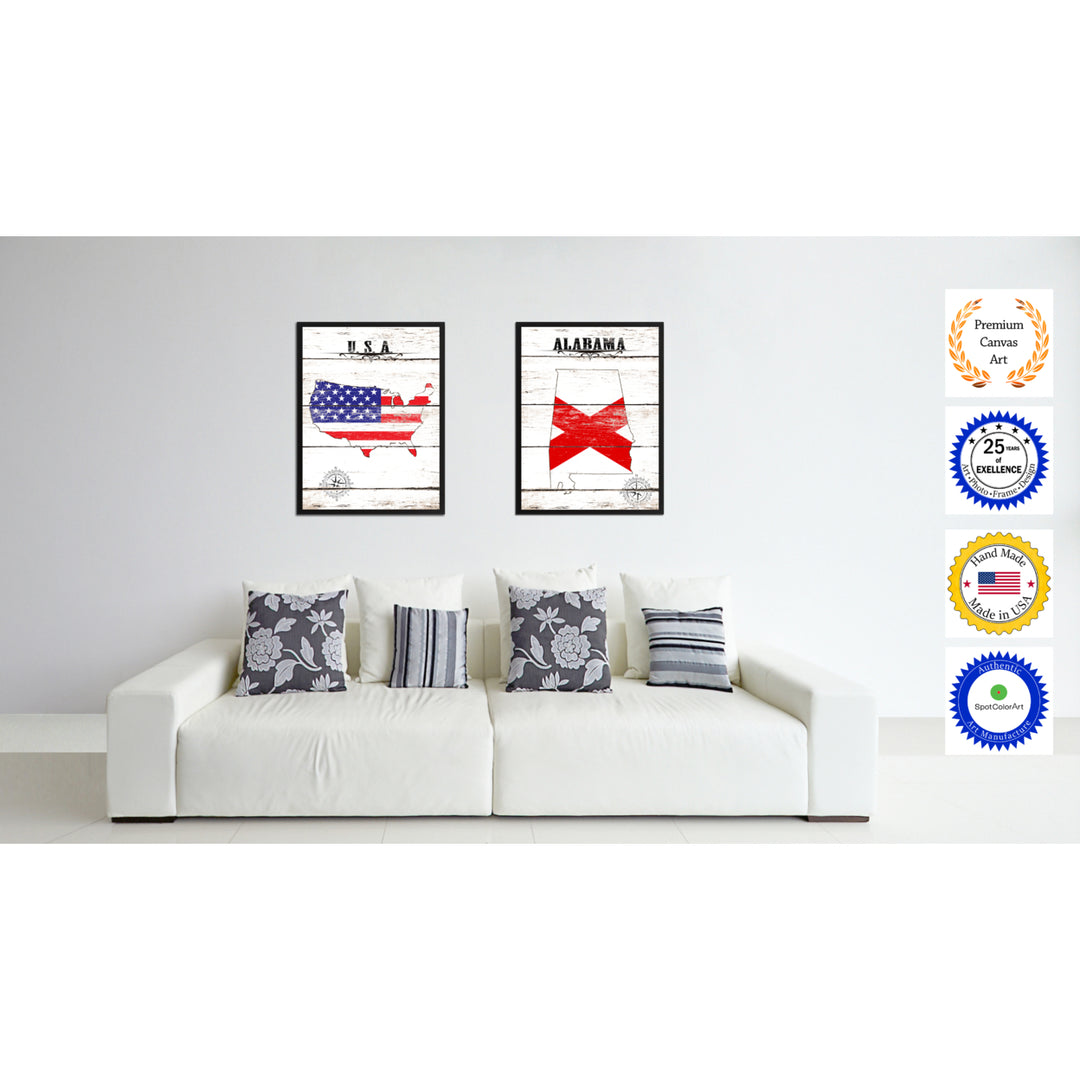 Alabama State Flag Canvas Print with Picture Frame  Wall Art Gifts Image 2