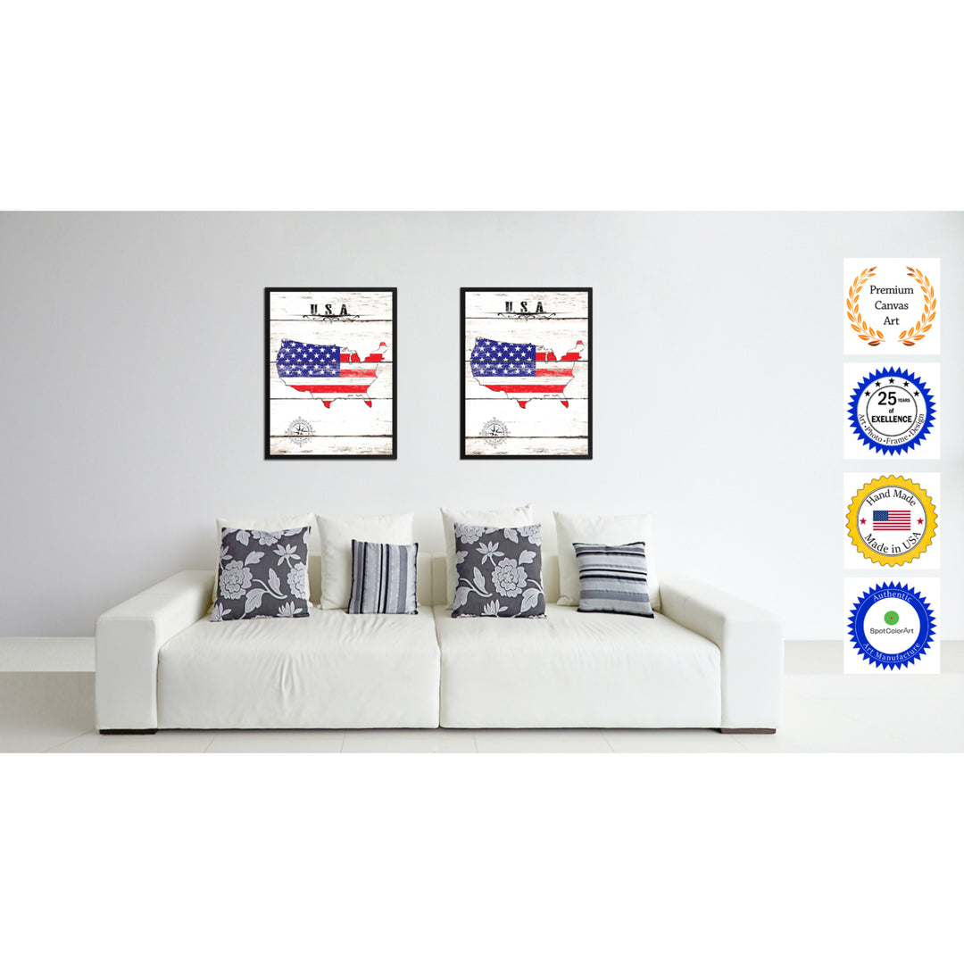 USA Flag Canvas Print with Picture Frame  Wall Art Gifts Image 2