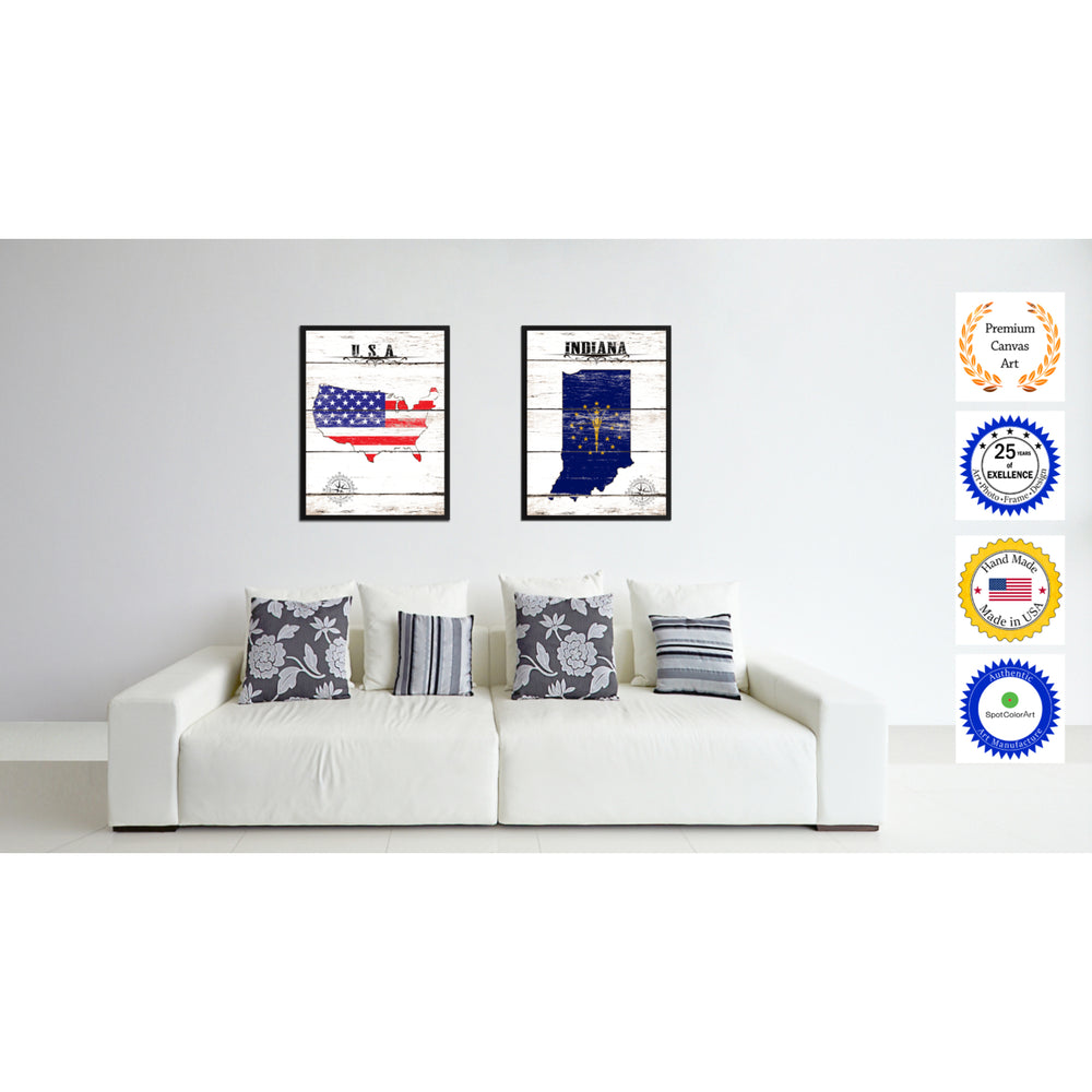 Indiana State Flag Canvas Print with Picture Frame  Wall Art Gifts Image 2