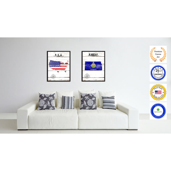 Kansas State Flag Canvas Print with Picture Frame  Wall Art Gifts Image 2