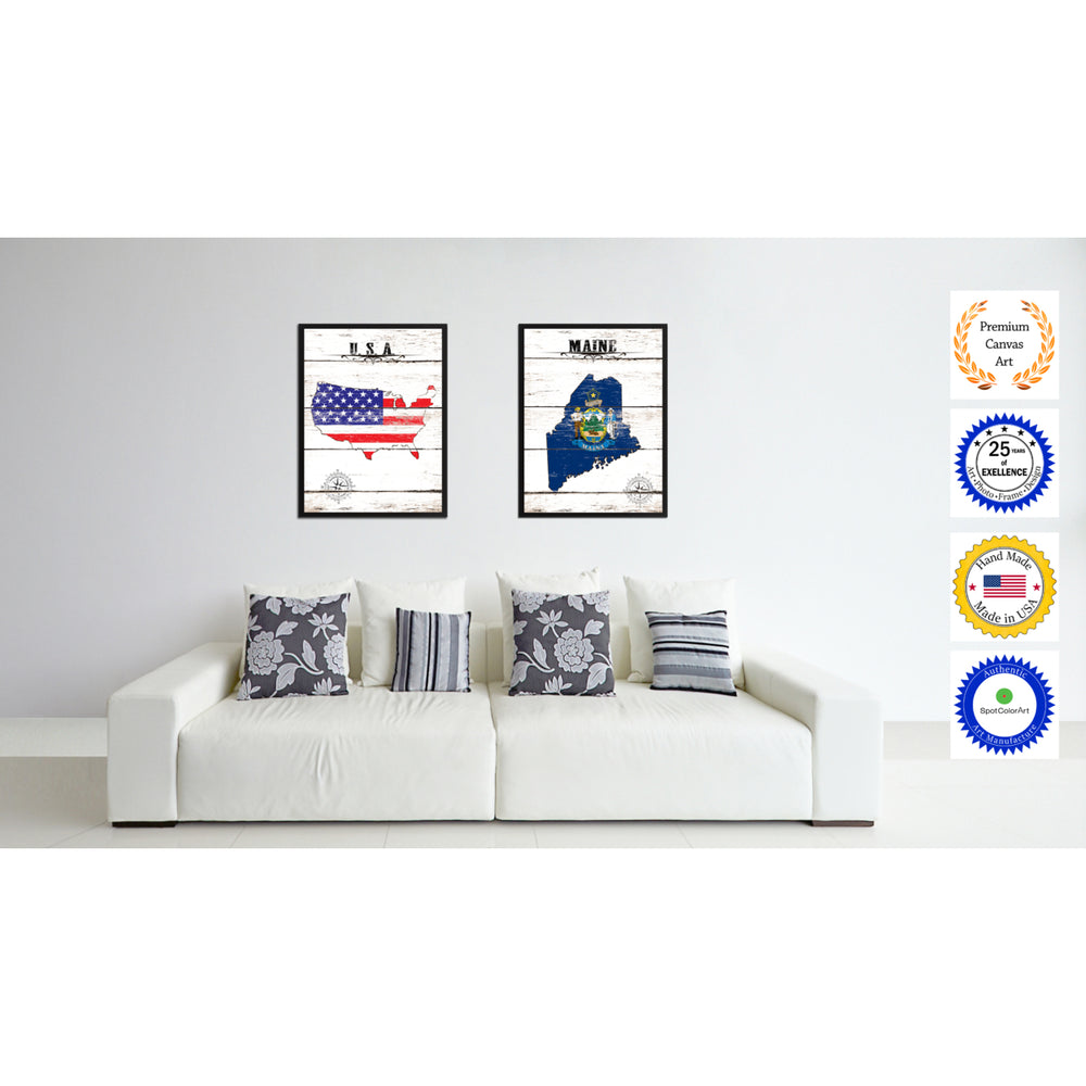 Maine State Flag Canvas Print with Picture Frame  Wall Art Gifts Image 2