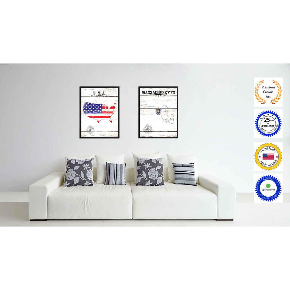 Massachusetts State Flag Canvas Print with Picture Frame  Wall Art Gifts Image 2