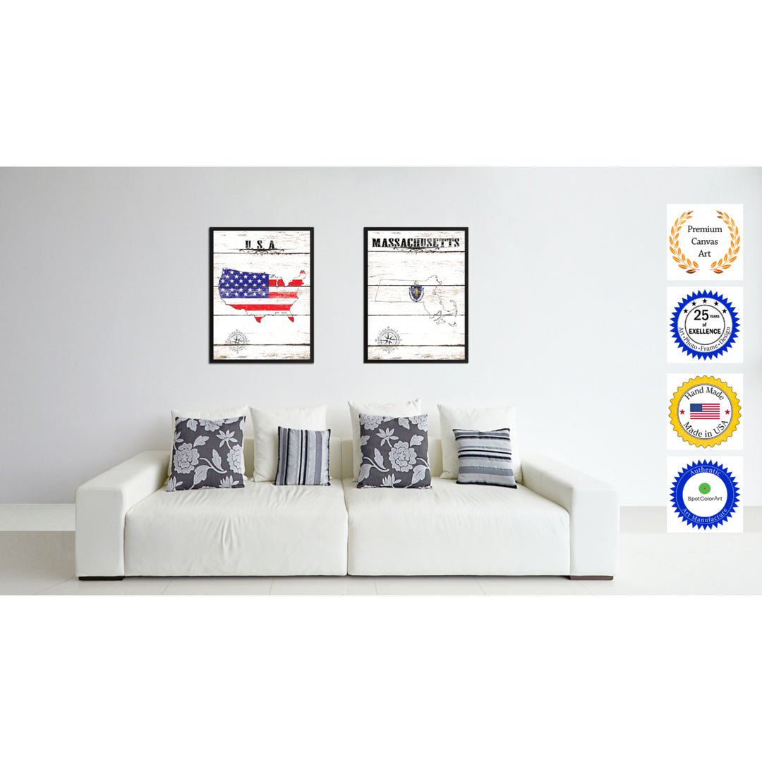 Massachusetts State Flag Canvas Print with Picture Frame  Wall Art Gifts Image 2