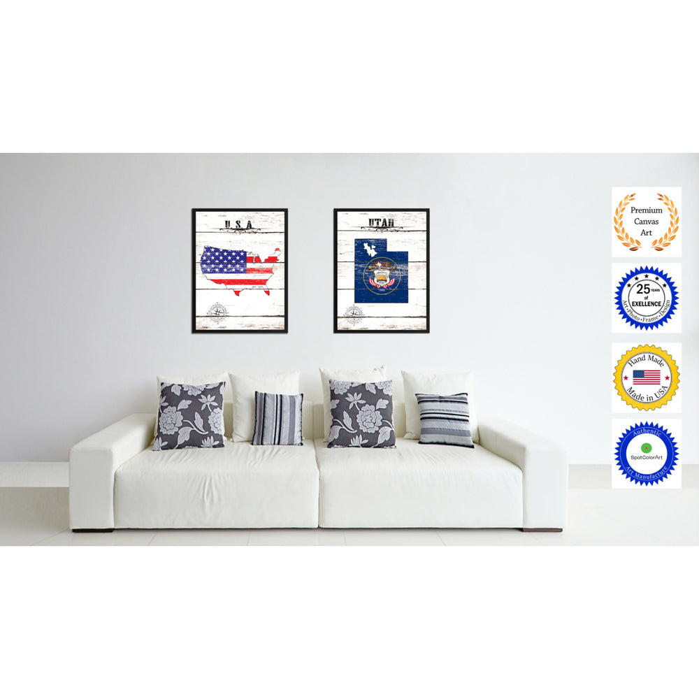 Utah State Flag Canvas Print with Picture Frame  Wall Art Gifts Image 2