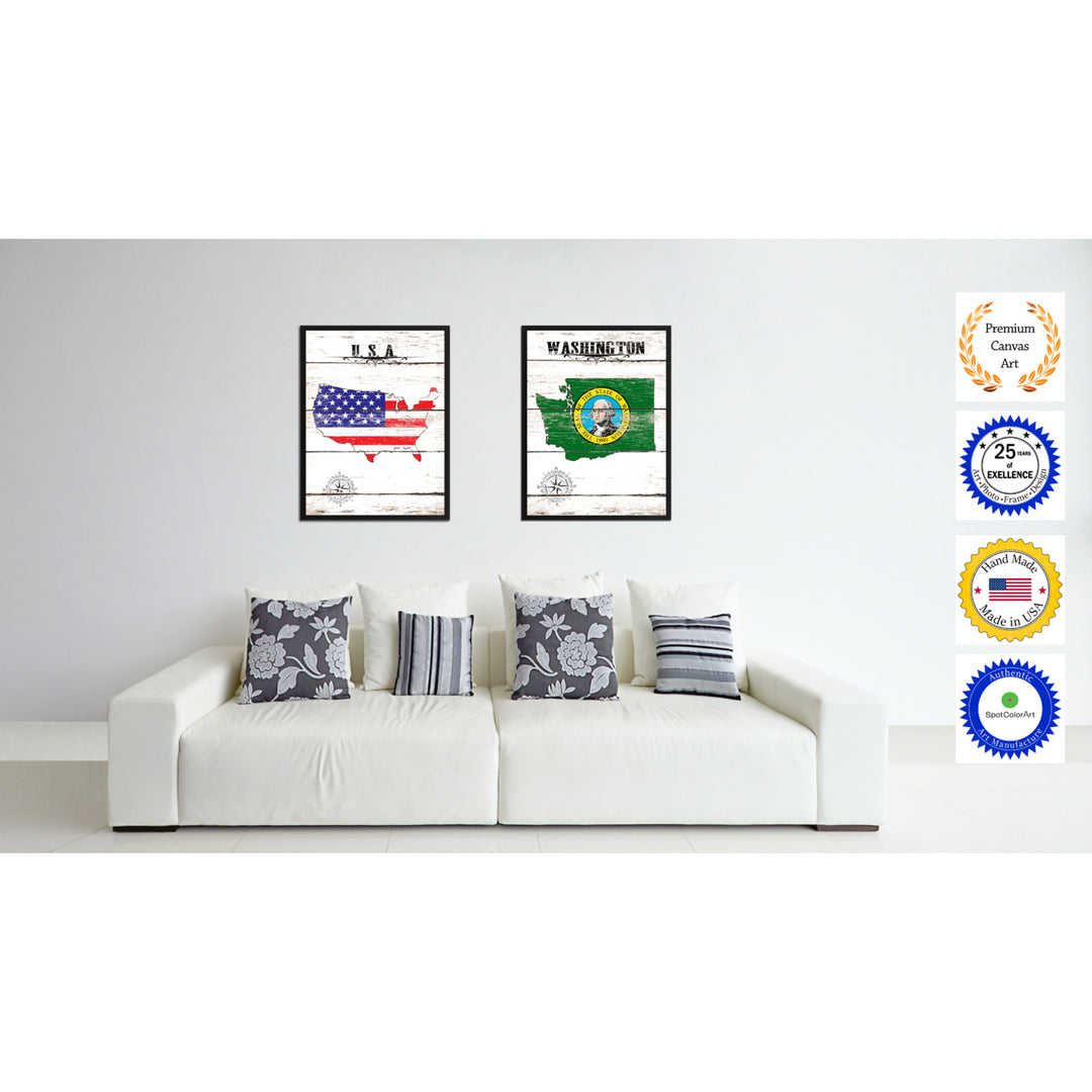 Washington State Flag Canvas Print with Picture Frame  Wall Art Gifts Image 2