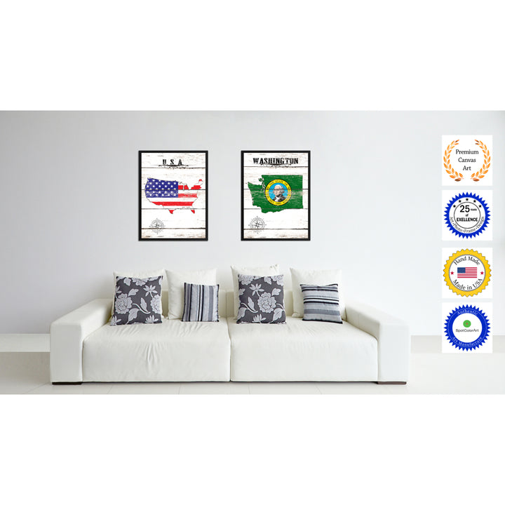 Washington State Flag Canvas Print with Picture Frame  Wall Art Gifts Image 2