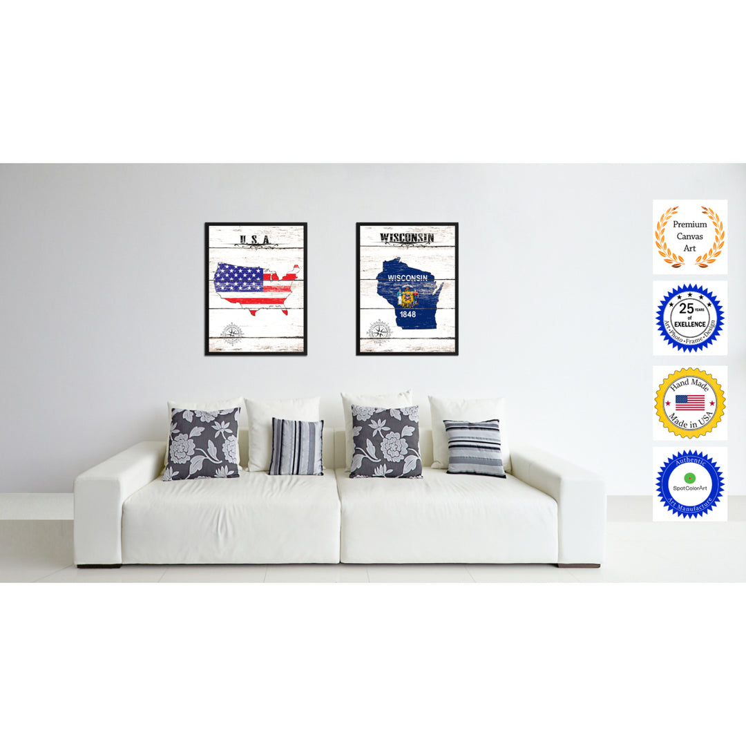 Wisconsin State Flag Canvas Print with Picture Frame  Wall Art Gifts Image 2
