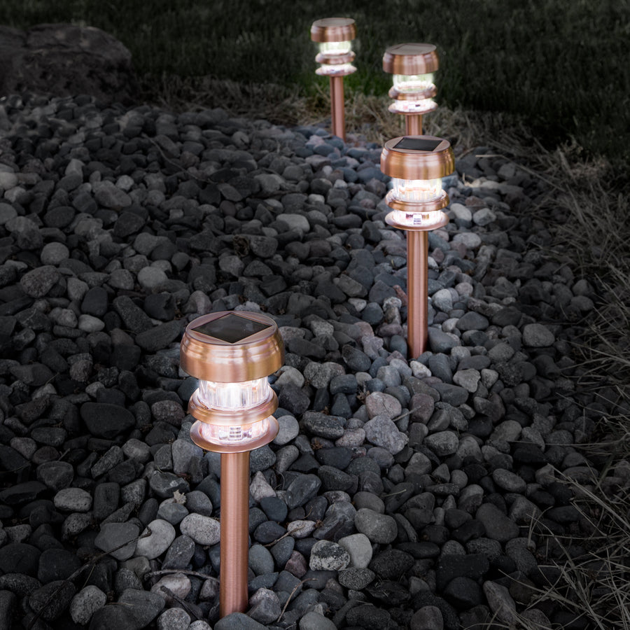 Pure Garden Copper Solar Powered LED Path Lights - Set of 4 Image 1