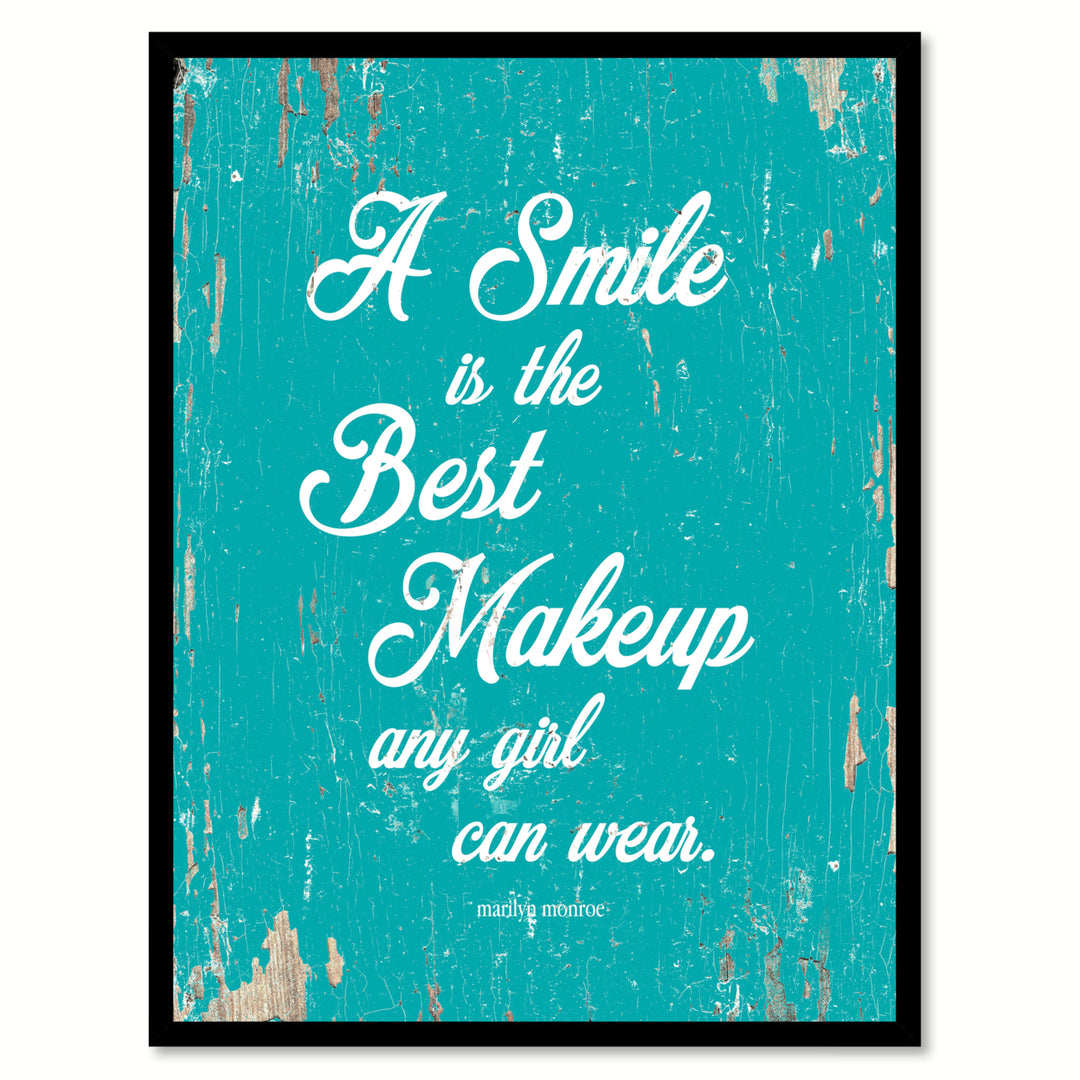 A Smile Is The Best Makeup Any Girl Can Wear - Marilyn Monroe Saying Canvas Print with Picture Frame  Wall Art Gifts Image 1