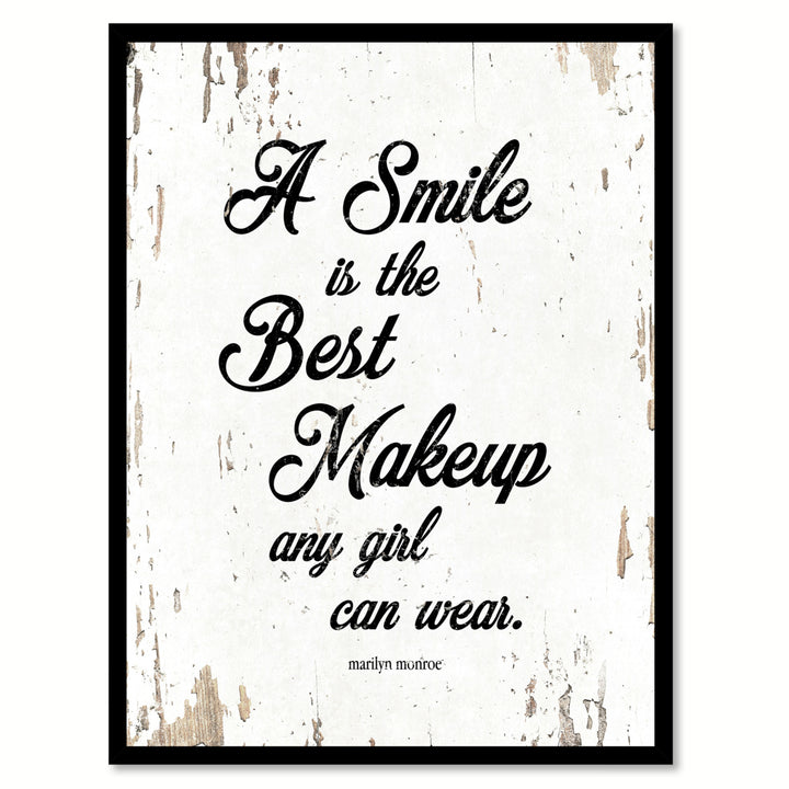 A Smile Is The Best Makeup Any Girl Can Wear - Marilyn Monroe Saying Canvas Print with Picture Frame  Wall Art Gifts Image 1