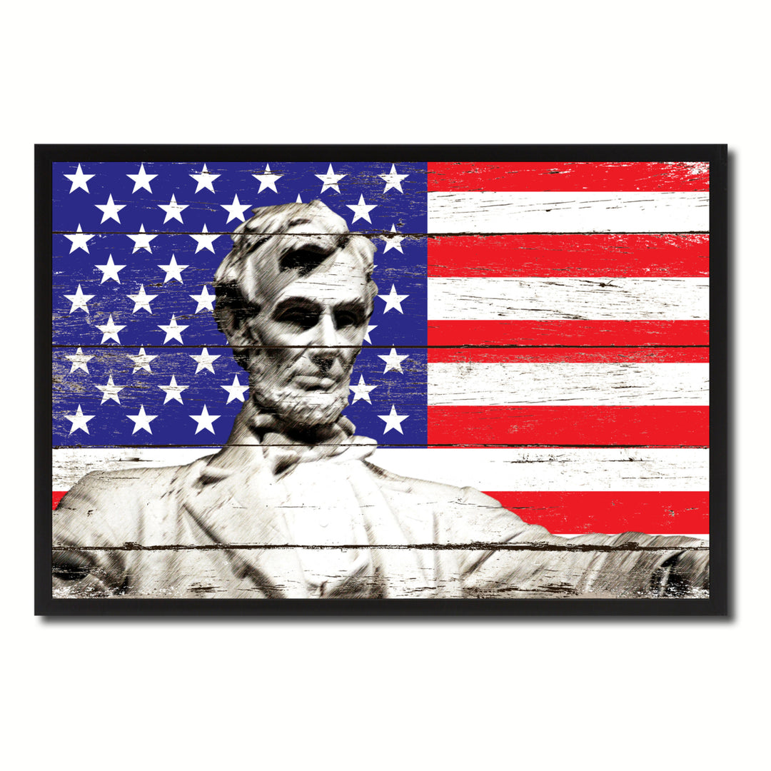 Abraham Lincoln Memorial Flag Canvas Print with Picture Frame  Wall Art Gifts Image 1