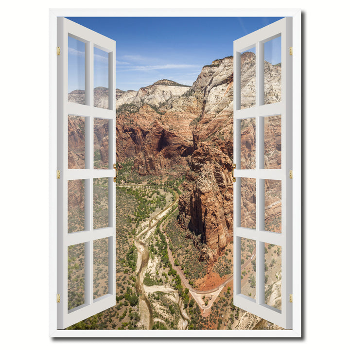 Aerial View Zion Park Picture 3D French Window  Canvas Print with Frame Gifts  Wall Art Image 1