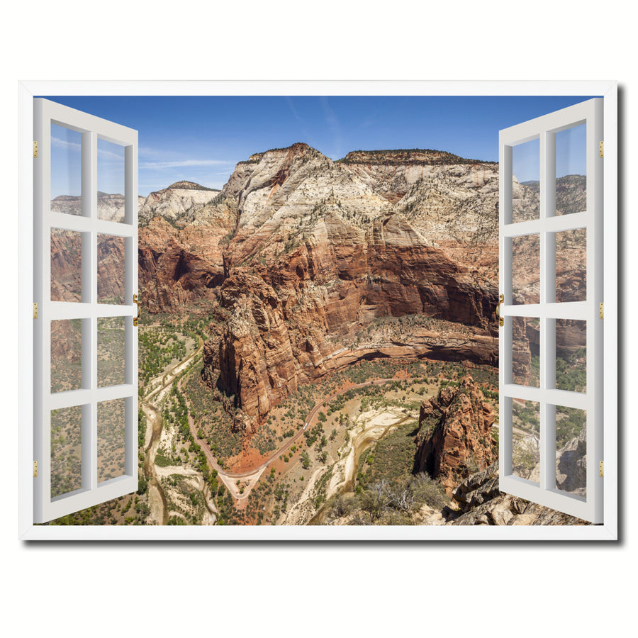 Aerial View Zion Park Picture 3D French Window Canvas Print with Frame  Wall Art Image 1