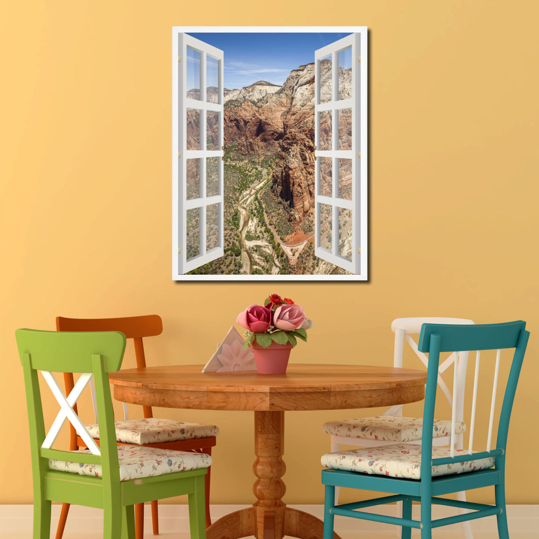 Aerial View Zion Park Picture 3D French Window  Canvas Print with Frame Gifts  Wall Art Image 2