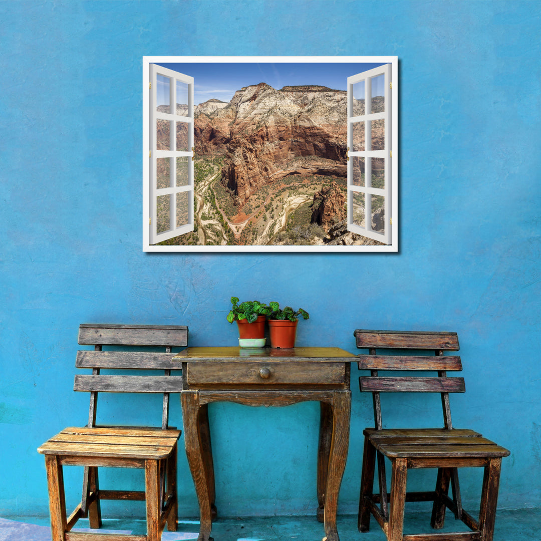 Aerial View Zion Park Picture 3D French Window Canvas Print with Frame  Wall Art Image 2