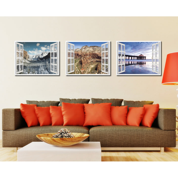 Aerial View Zion Park Picture 3D French Window Canvas Print with Frame  Wall Art Image 3