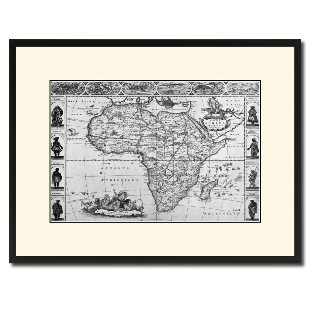 Africa Vintage BandW Map Canvas Print with Picture Frame  Wall Art Gift Ideas Image 1