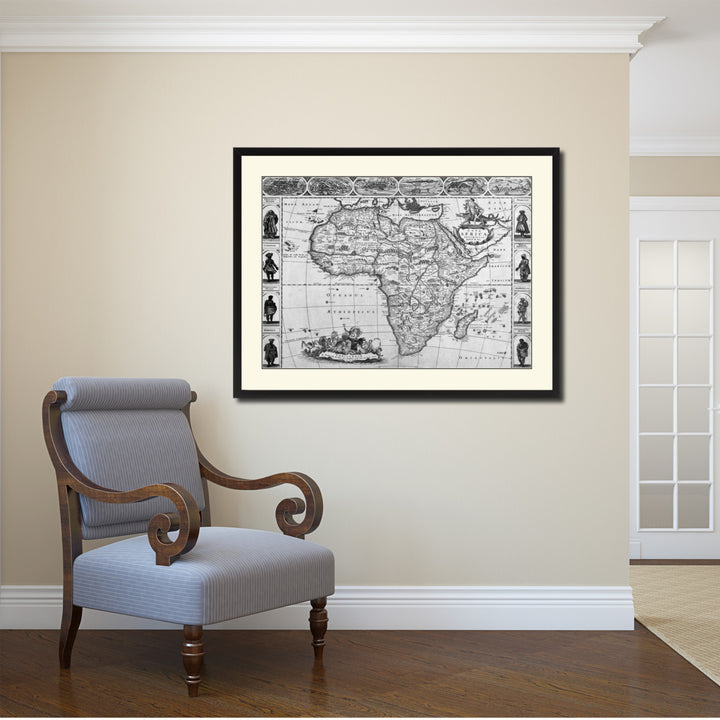 Africa Vintage BandW Map Canvas Print with Picture Frame  Wall Art Gift Ideas Image 2