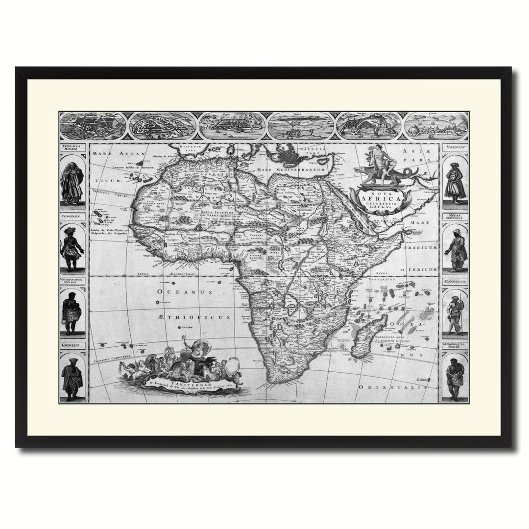 Africa Vintage BandW Map Canvas Print with Picture Frame  Wall Art Gift Ideas Image 3