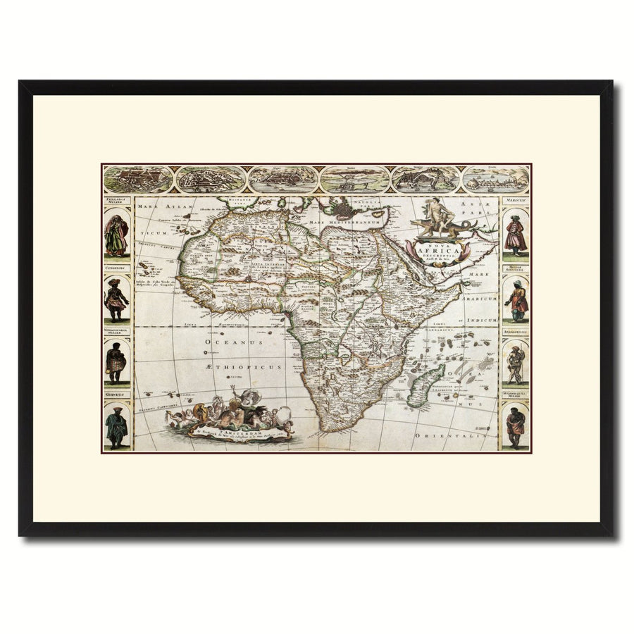 Africa Vintage Antique Map Wall Art  Gift Ideas Canvas Print Custom Picture Frame Image 1