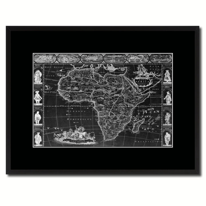 Africa Vintage Monochrome Map Canvas Print with Gifts Picture Frame  Wall Art Image 1