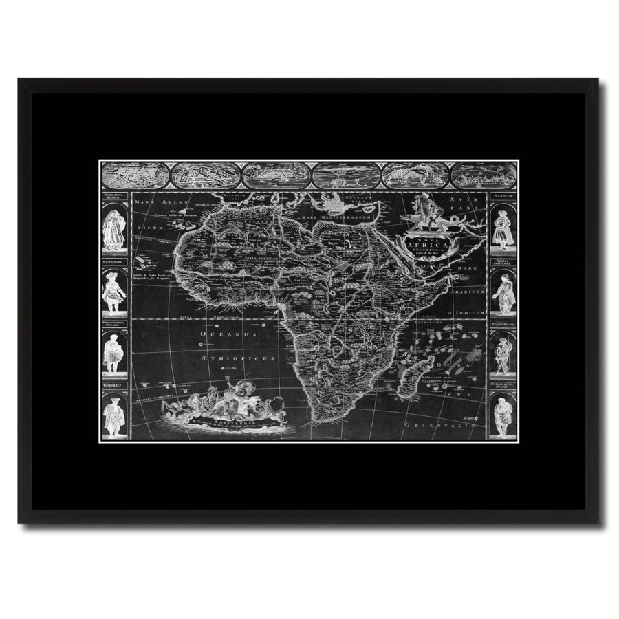 Africa Vintage Monochrome Map Canvas Print with Gifts Picture Frame  Wall Art Image 1