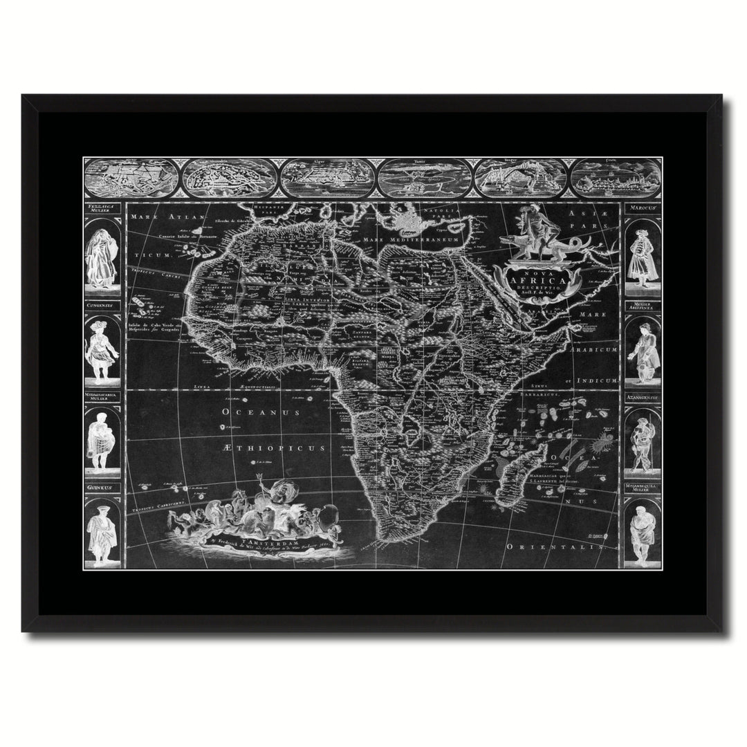 Africa Vintage Monochrome Map Canvas Print with Gifts Picture Frame  Wall Art Image 3