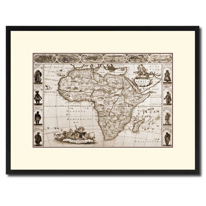 Africa Vintage Sepia Map Canvas Print with Picture Frame Gifts  Wall Art Decoration Image 1