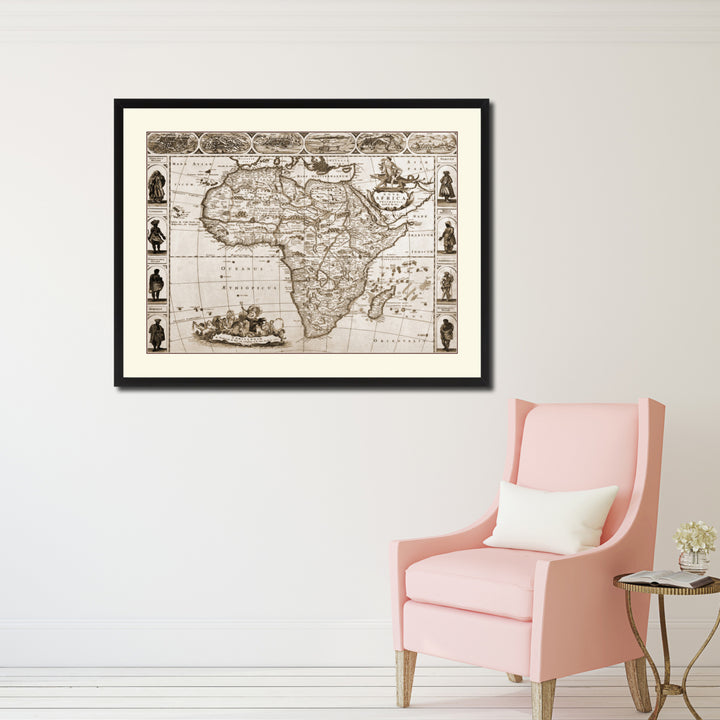 Africa Vintage Sepia Map Canvas Print with Picture Frame Gifts  Wall Art Decoration Image 2