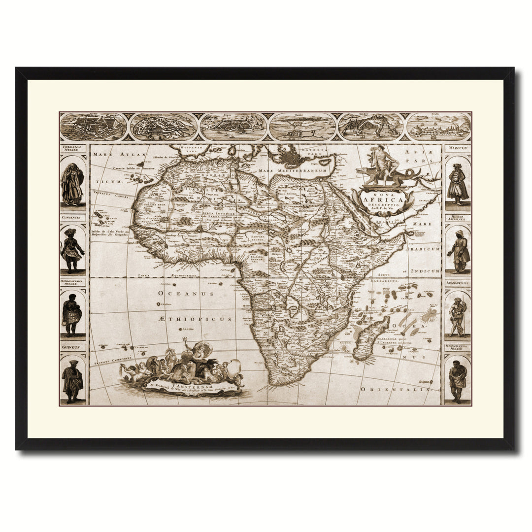 Africa Vintage Sepia Map Canvas Print with Picture Frame Gifts  Wall Art Decoration Image 3