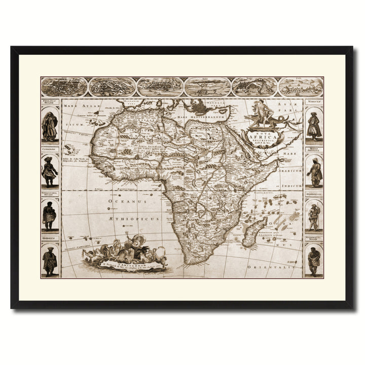 Africa Vintage Sepia Map Canvas Print with Picture Frame Gifts  Wall Art Decoration Image 3