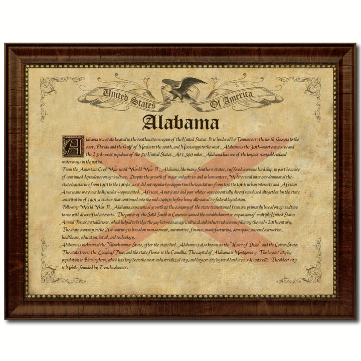 Alabama State Vintage History Flag Canvas Print with Picture Frame  Wall Art Decoration Gift Ideas Image 1
