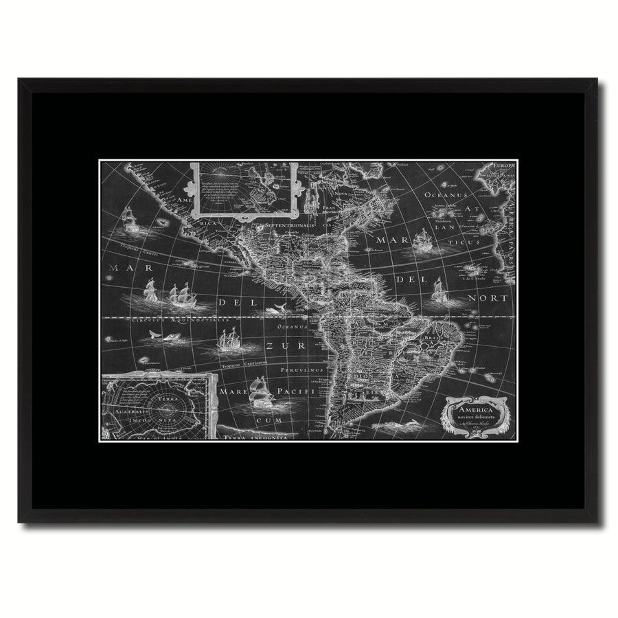 America Vintage Monochrome Map Canvas Print with Gifts Picture Frame  Wall Art Image 1