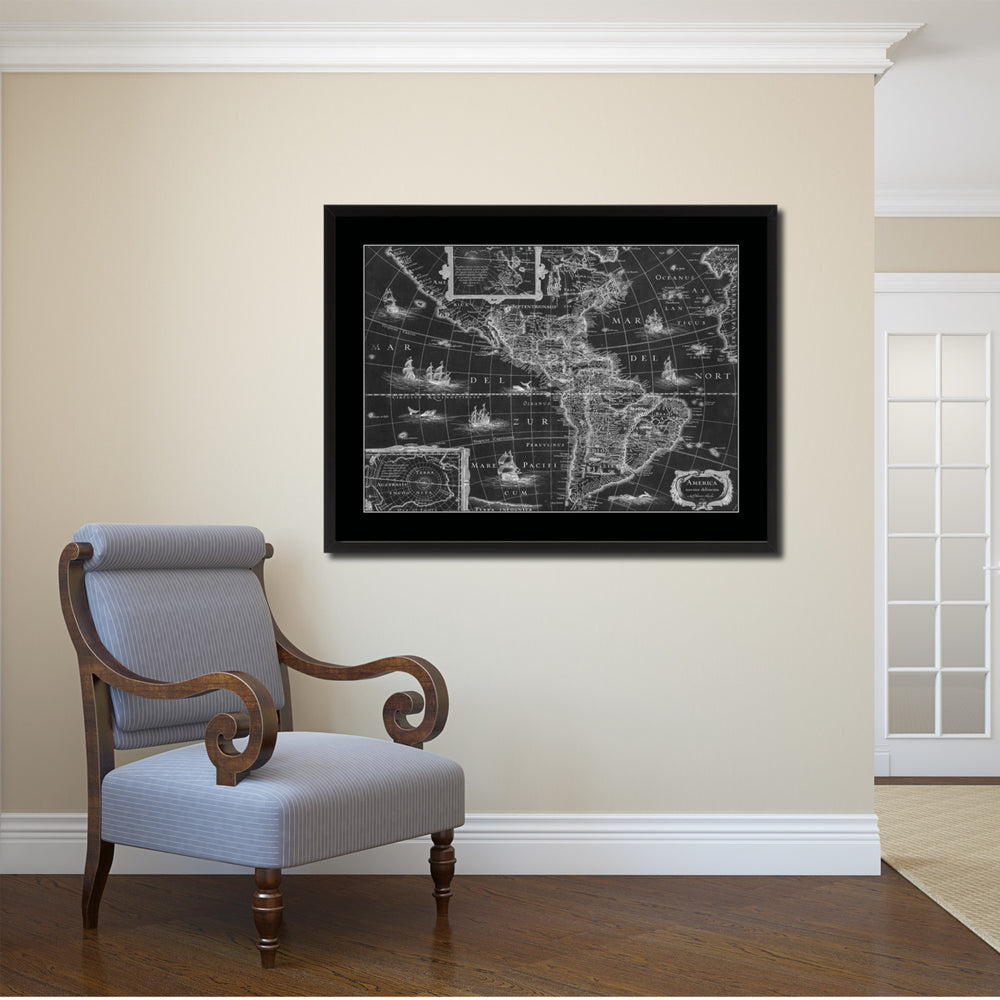 America Vintage Monochrome Map Canvas Print with Gifts Picture Frame  Wall Art Image 2