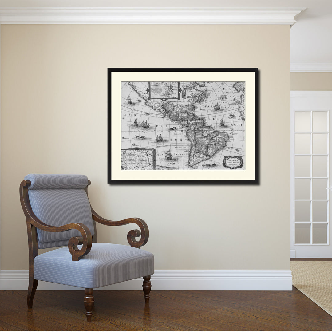 America Vintage BandW Map Canvas Print with Picture Frame  Wall Art Gift Ideas Image 2