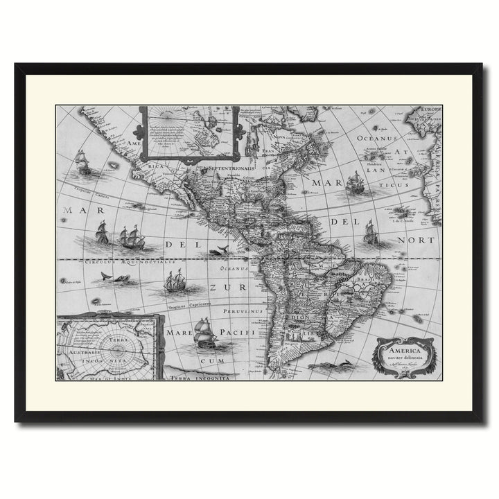 America Vintage BandW Map Canvas Print with Picture Frame  Wall Art Gift Ideas Image 3