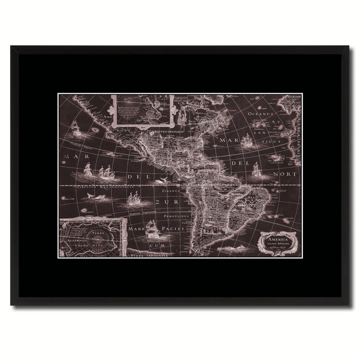 America Vintage Vivid Sepia Map Canvas Print with Picture Frame  Wall Art Decoration Gifts Image 1