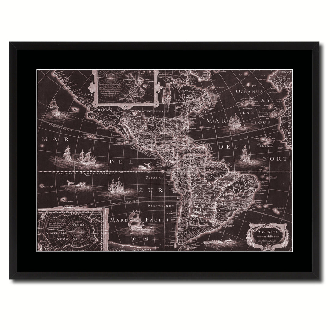 America Vintage Vivid Sepia Map Canvas Print with Picture Frame  Wall Art Decoration Gifts Image 3