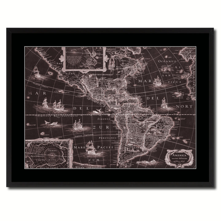 America Vintage Vivid Sepia Map Canvas Print with Picture Frame  Wall Art Decoration Gifts Image 3