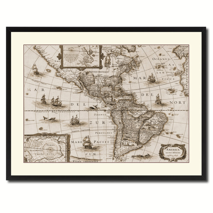 America Vintage Sepia Map Canvas Print with Picture Frame Gifts  Wall Art Decoration Image 3