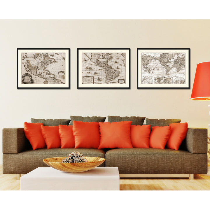 America Vintage Sepia Map Canvas Print with Picture Frame Gifts  Wall Art Decoration Image 4