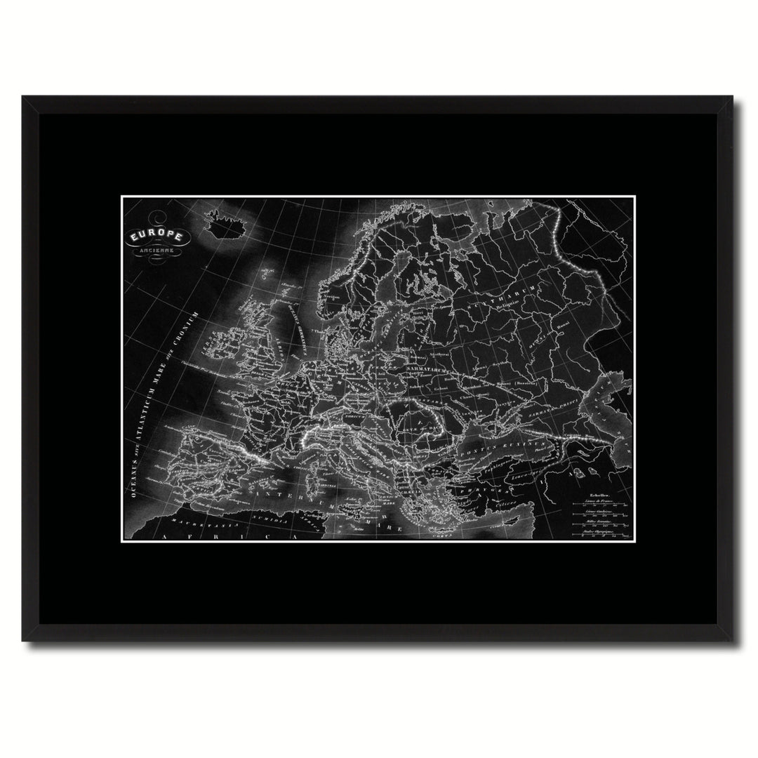 Ancient Europe Vintage Monochrome Map Canvas Print with Gifts Picture Frame  Wall Art Image 1