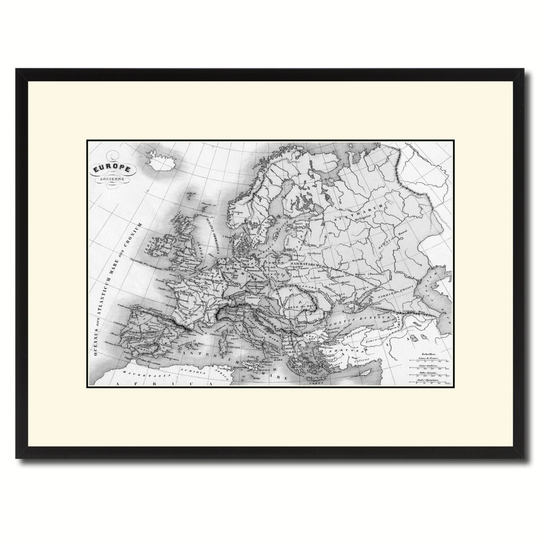 Ancient Europe Vintage BandW Map Canvas Print with Picture Frame  Wall Art Gift Ideas Image 1