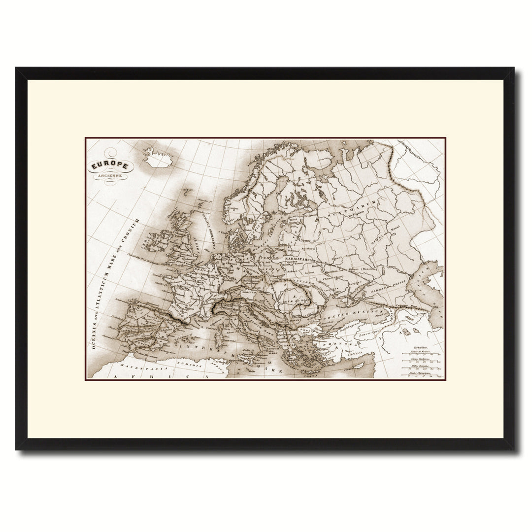 Ancient Europe Vintage Sepia Map Canvas Print with Picture Frame Gifts  Wall Art Decoration Image 1