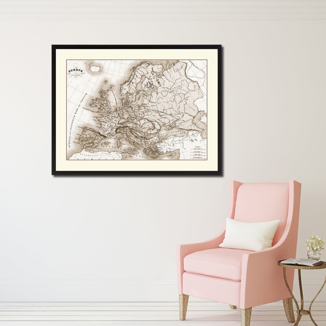 Ancient Europe Vintage Sepia Map Canvas Print with Picture Frame Gifts  Wall Art Decoration Image 2
