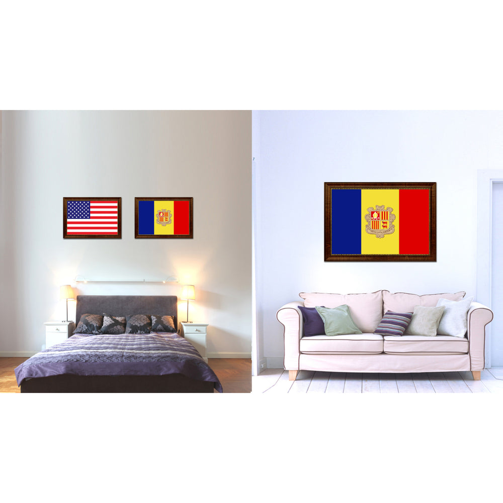 Andorra Country Flag Canvas Print with Picture Frame  Gifts Wall Image 2