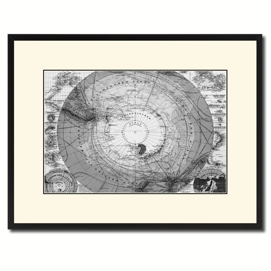Antarctica South Pole Vintage BandW Map Canvas Print with Picture Frame  Wall Art Gift Ideas Image 1